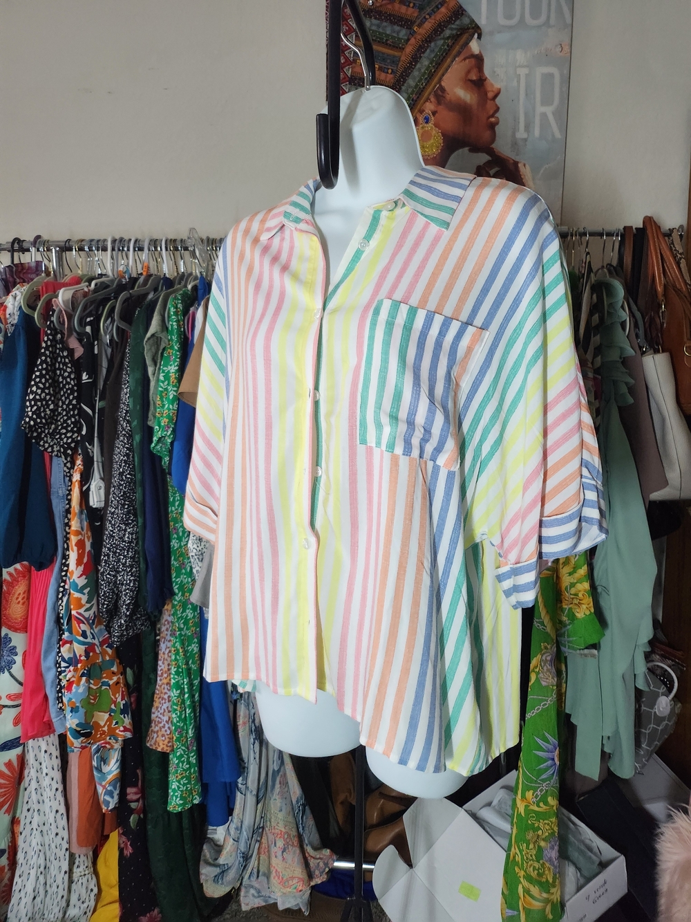 Pastel Rainbow Striped Button-Up Shirt